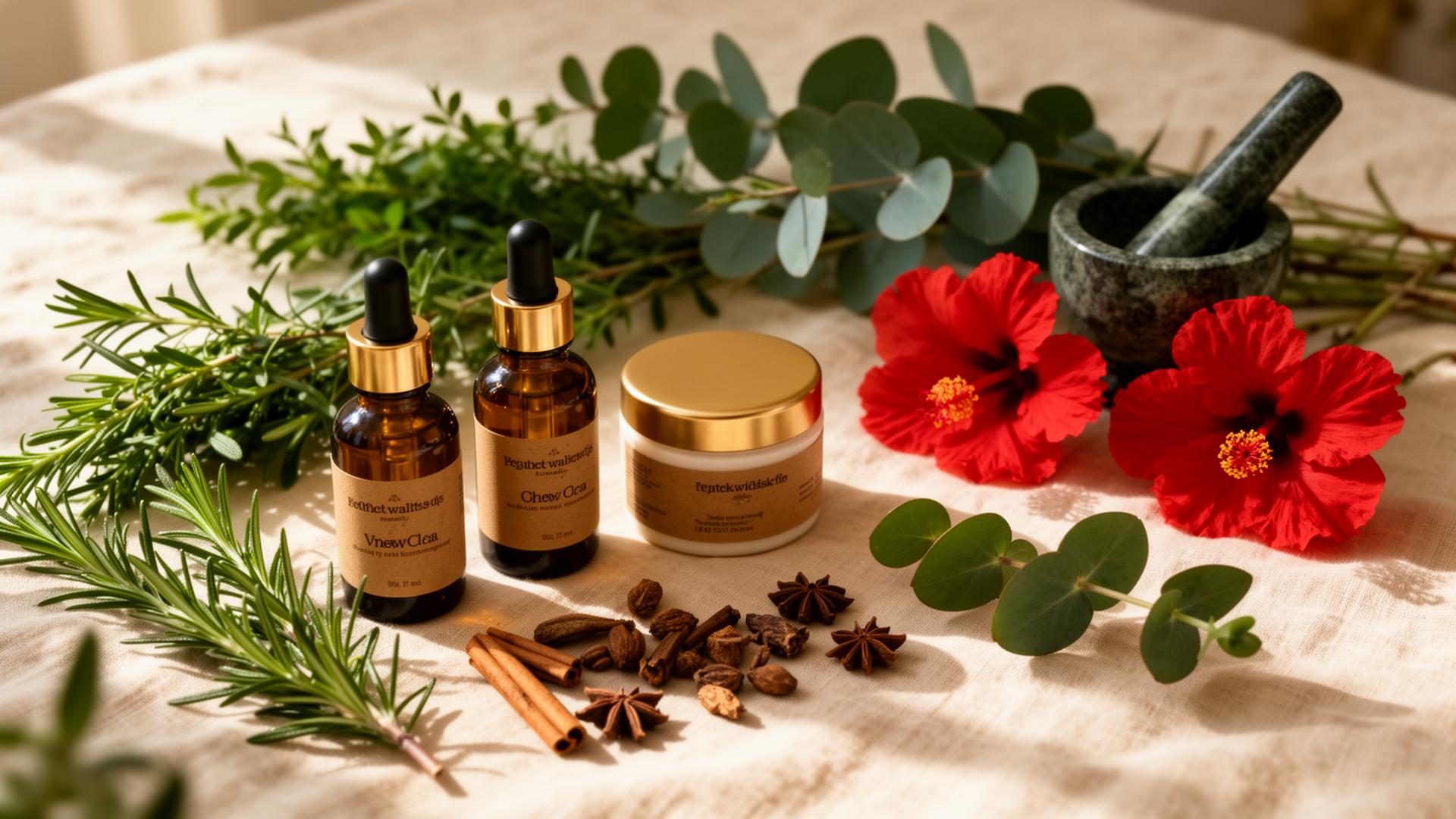 Tubah Naturals products with herbs and flowers